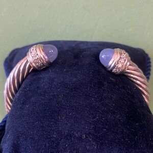 David Yurman Silver Open Cuff Bracelet Lavender Blue Gemstone Tips-diamonds